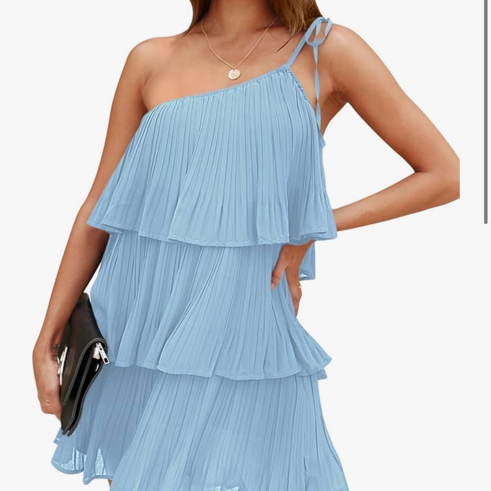 Elegant Blue One-Shoulder Dress